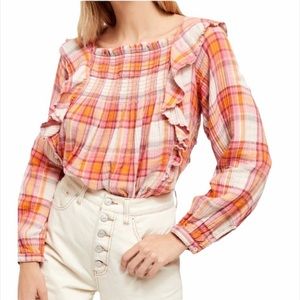Free People Siena Plaid Pullover LongSleeve Top